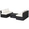 5-Piece Rattan Patio Conversation Set with Cushions Black and Off White